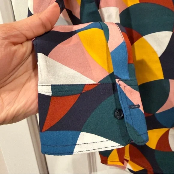 Boden 100% Silk Multicolor Geometric Print Button Down Blouse Shirt sz US6/UK10 - Picture 6 of 11